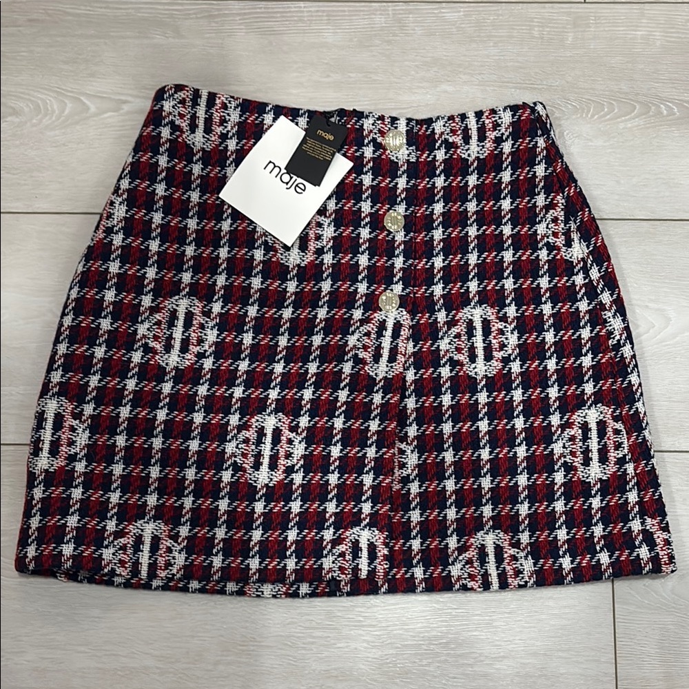 Maje Red and Black Plaid Skirt